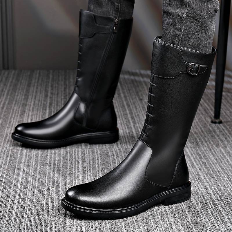 Men's high -pipe boots leather boots instrument, leather horses, horses, Mongolian boots Martin boots, winter plus velvet and medium help