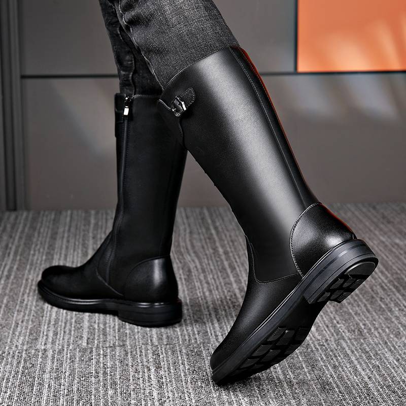 Men's high -pipe boots leather boots instrument, leather horses, horses, Mongolian boots Martin boots, winter plus velvet and medium help