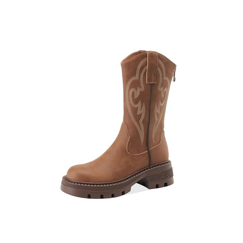 Retro embroidery V mouth Martin boots female summer black thick heel net red desert boots short boots in western denim boys in western denim women