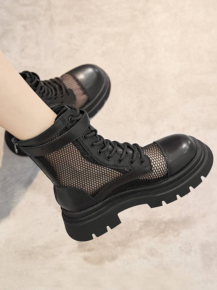 Guidi Fame hollow thick -bottomed Martin boots female thin summer new mesh net yarn breathable boots leather short boots female
