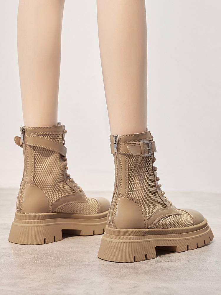 Guidi Fame hollow thick -bottomed Martin boots female thin summer new mesh net yarn breathable boots leather short boots female