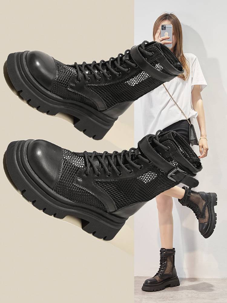 Guidi Fame hollow thick -bottomed Martin boots female thin summer new mesh net yarn breathable boots leather short boots female