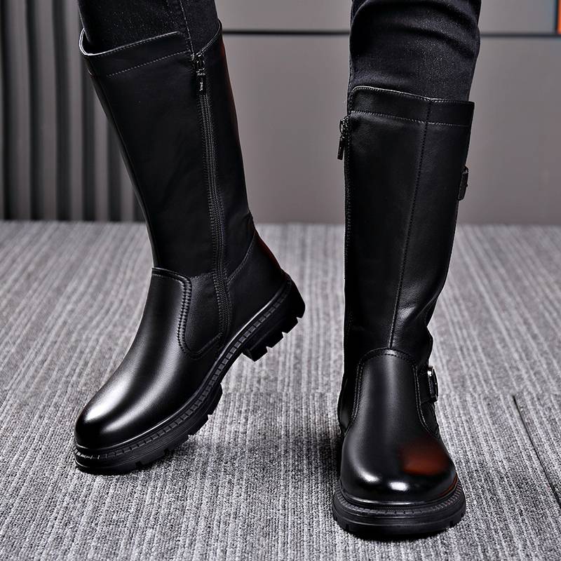 New high boots leather horse boots long boots thick bottom autumn and winter trend men's boots Korean version of male knight leather boots