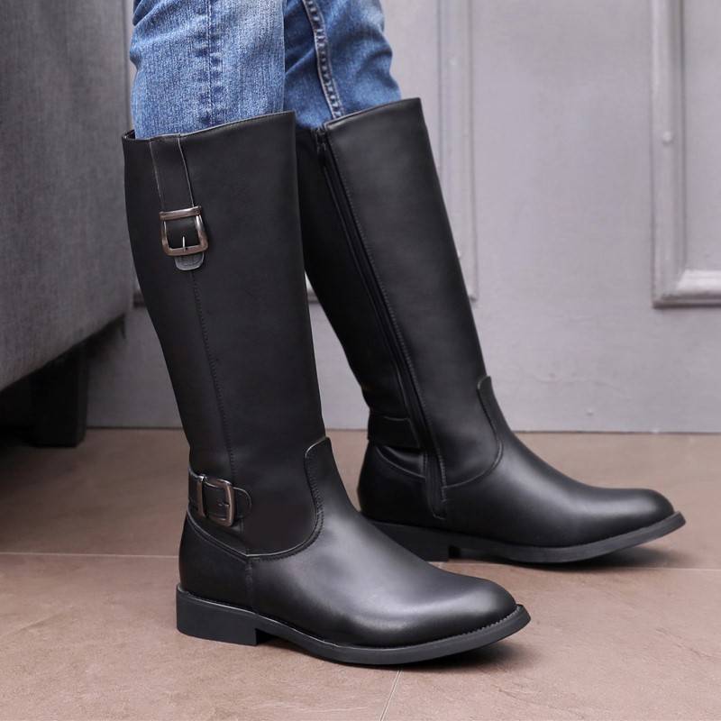 Cowea -Leather Horse Boots Men's Single Boots Leather Motorcycle Motorcycle High Boots Wool Male parade Martin Boots