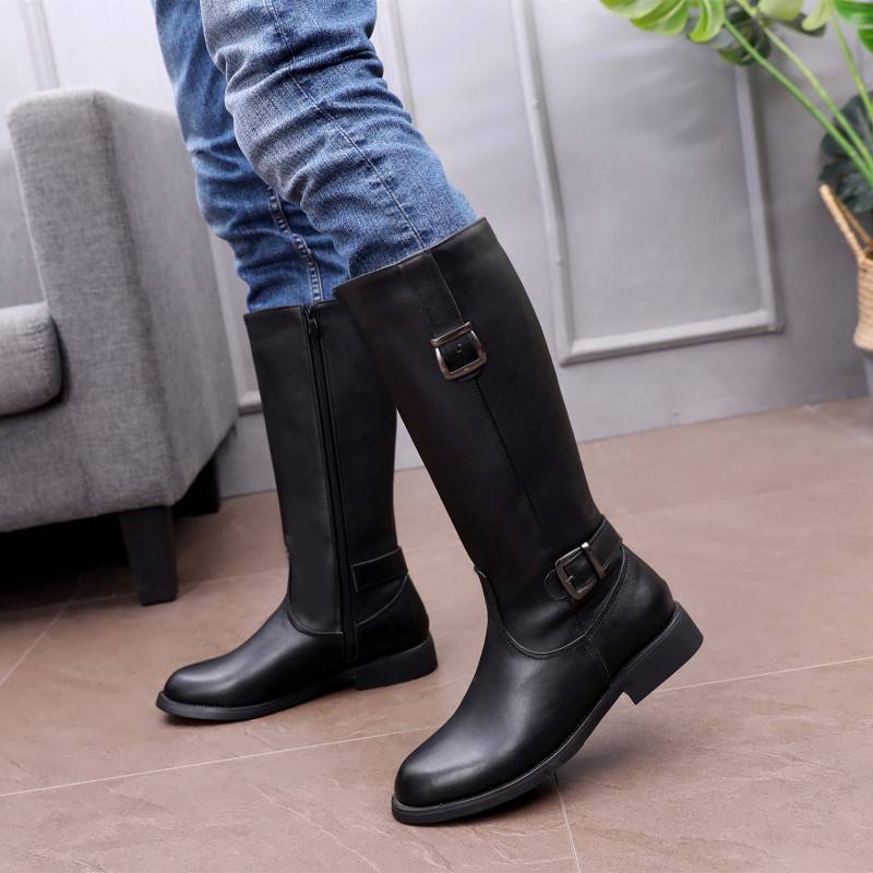 Cowea -Leather Horse Boots Men's Single Boots Leather Motorcycle Motorcycle High Boots Wool Male parade Martin Boots