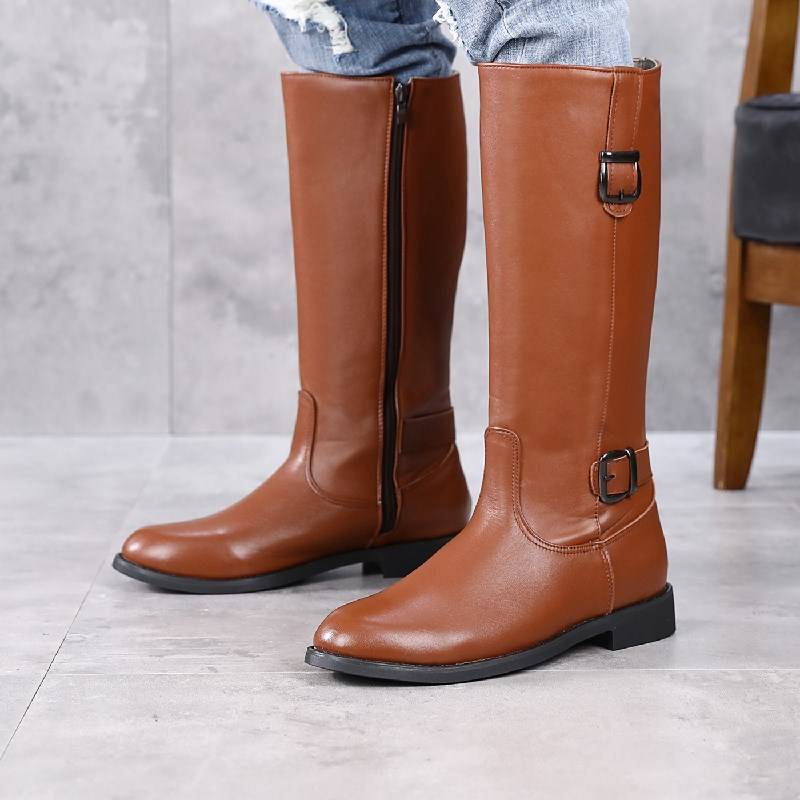 Cowea -Leather Horse Boots Men's Single Boots Leather Motorcycle Motorcycle High Boots Wool Male parade Martin Boots