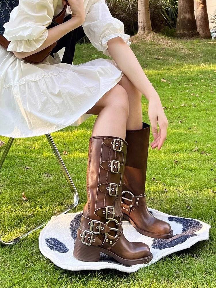 Xinjiang Grassland West Sichuan Tourism wears retro Martin Boots Western Minister Tube denim boots female ethnic wind knight boots summer