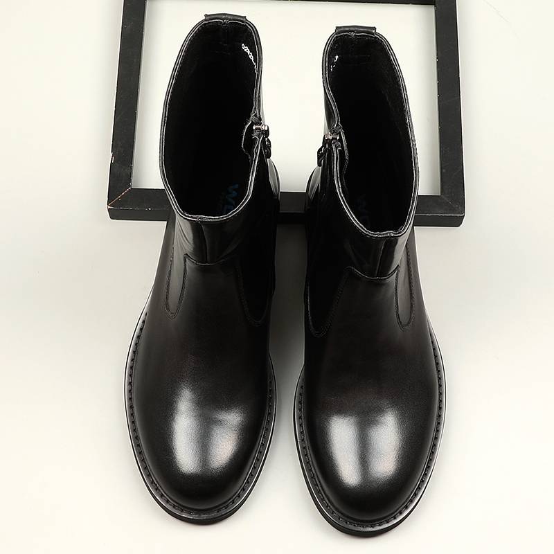 Mid -boots, cowhide horse boots, high boots, round head leather boots inner zipper, windbreaker boots business round head Martin boots male
