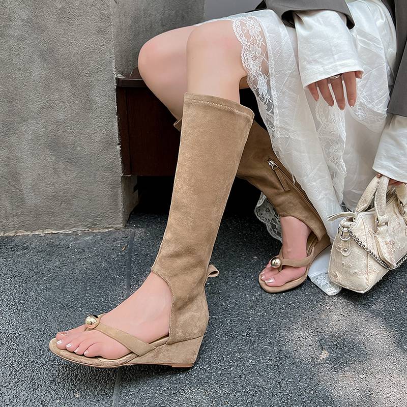 Summer thin boots, puzzle boots sloped slopes off -toe sandals, Roman boots sandwiches sandwicked sandpiece boots women's high boots boots