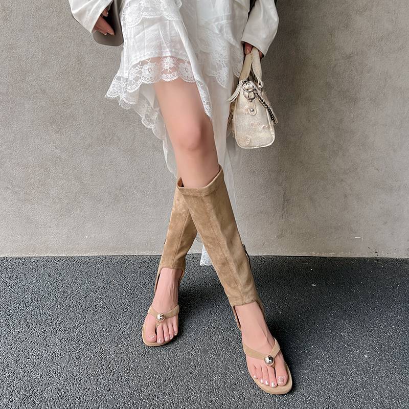 Summer thin boots, puzzle boots sloped slopes off -toe sandals, Roman boots sandwiches sandwicked sandpiece boots women's high boots boots