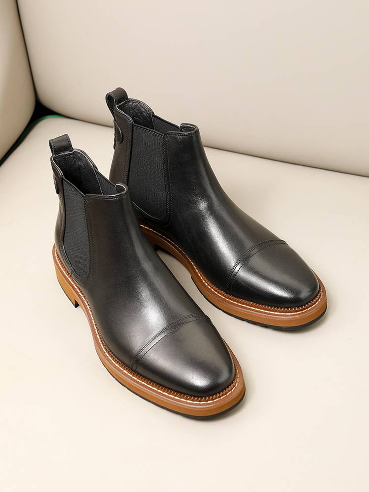 Italian retro Chelsea boots male Yingbing three -connected leather high -top shoes men's leather boots and boots with velvet plus velvet