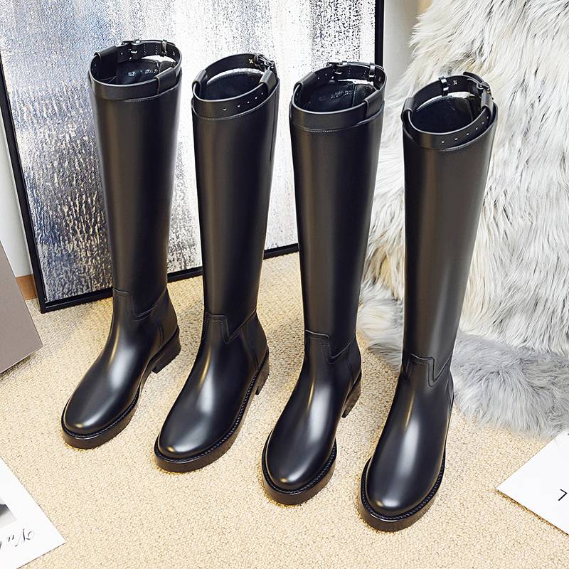 Ann knight boots female high tube autumn and winter plus rough -leather leather boots thick heel boot boots, but knee boots