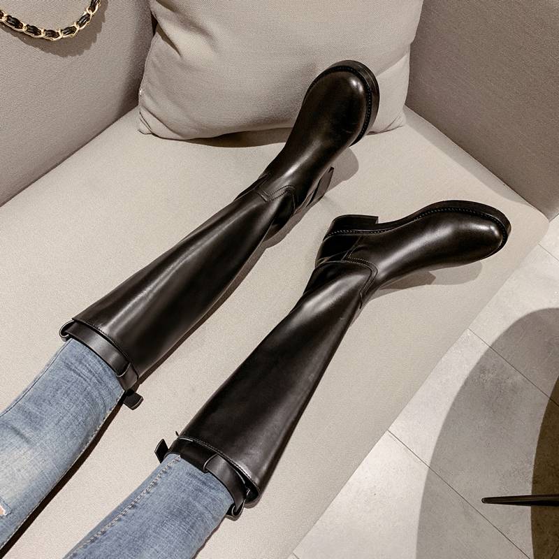 Ann knight boots female high tube autumn and winter plus rough -leather leather boots thick heel boot boots, but knee boots