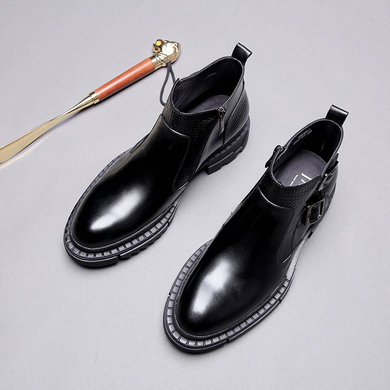Fried Street thick -bottom Martin boots male high gang British leather thick sole large scalp shoes Mongolian horse boots Tibetan button leather boots