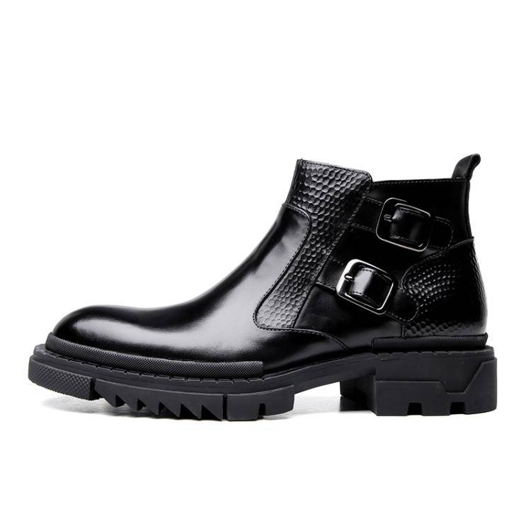 Fried Street thick -bottom Martin boots male high gang British leather thick sole large scalp shoes Mongolian horse boots Tibetan button leather boots