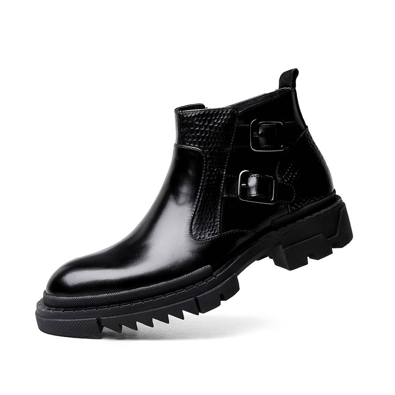 Fried Street thick -bottom Martin boots male high gang British leather thick sole large scalp shoes Mongolian horse boots Tibetan button leather boots
