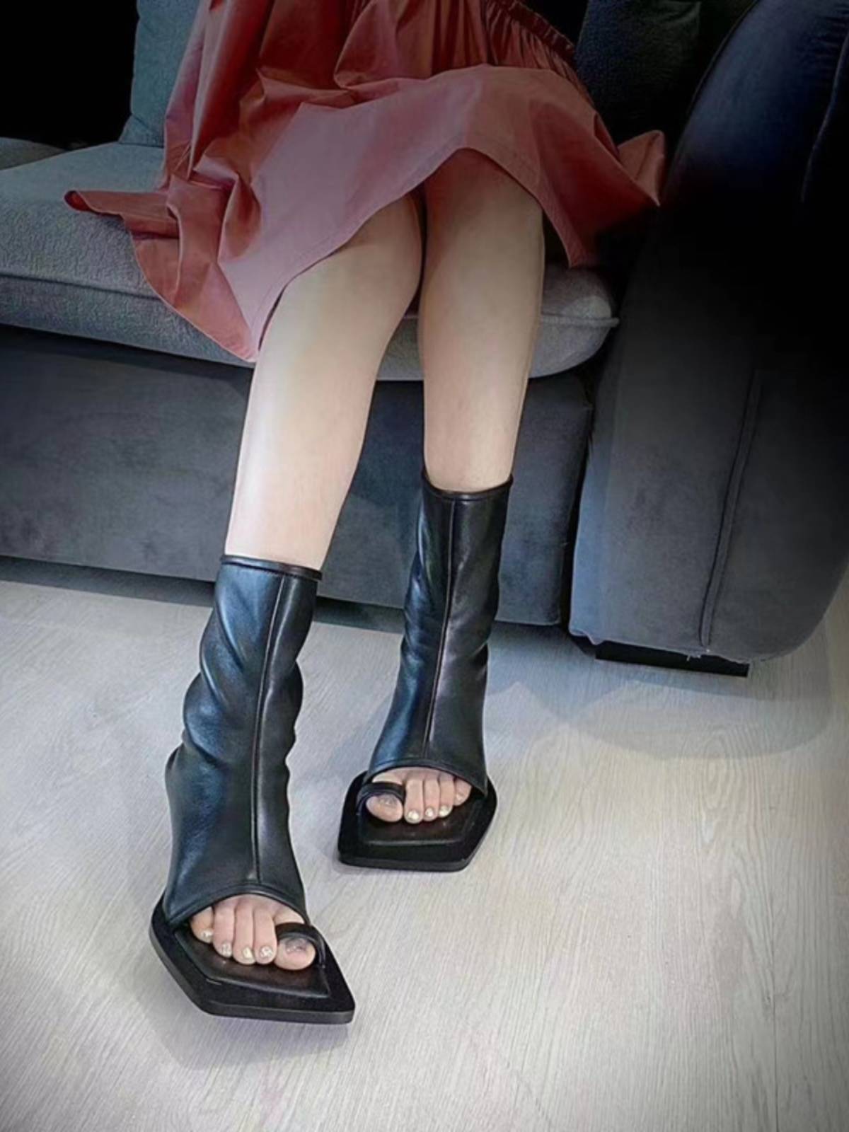 2024 autumn and summer dew -toe fine heel juper boots sexy clamping boots versatile square head toe short boots female soft leather high heel boots