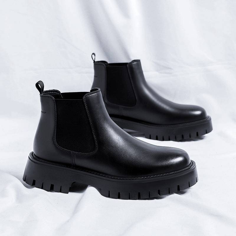Inner increase of Khmer Martin boots men's 8cm thick soles of men's spring and autumn breathable increase of Chelsea boots leather shoes