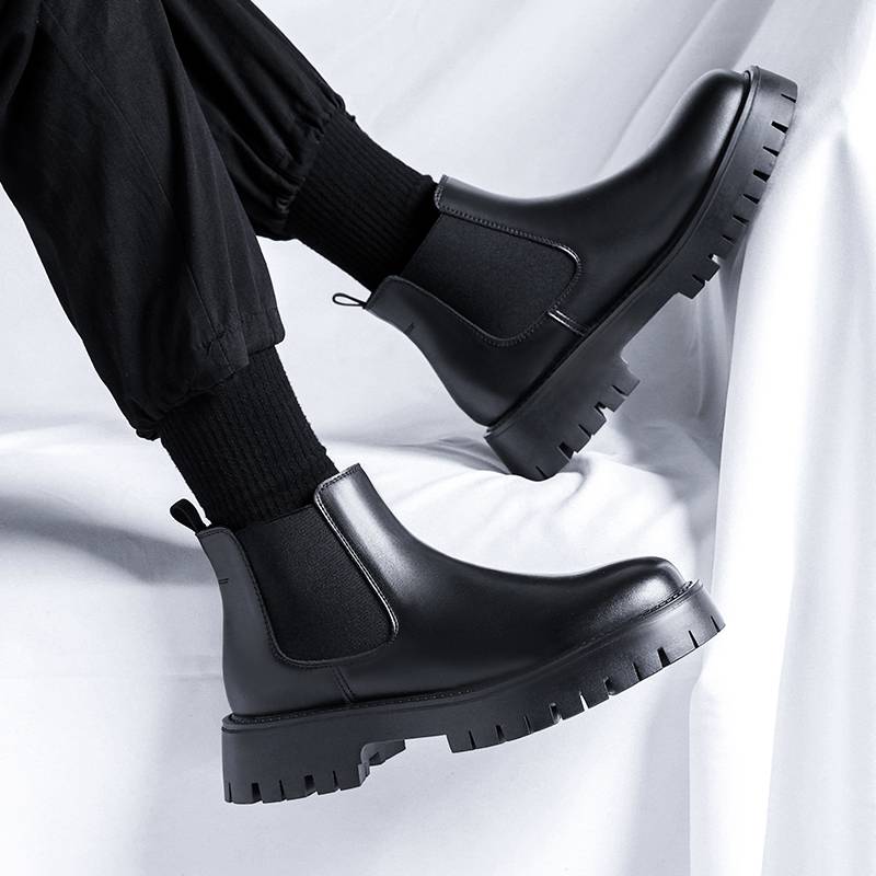 Inner increase of Khmer Martin boots men's 8cm thick soles of men's spring and autumn breathable increase of Chelsea boots leather shoes