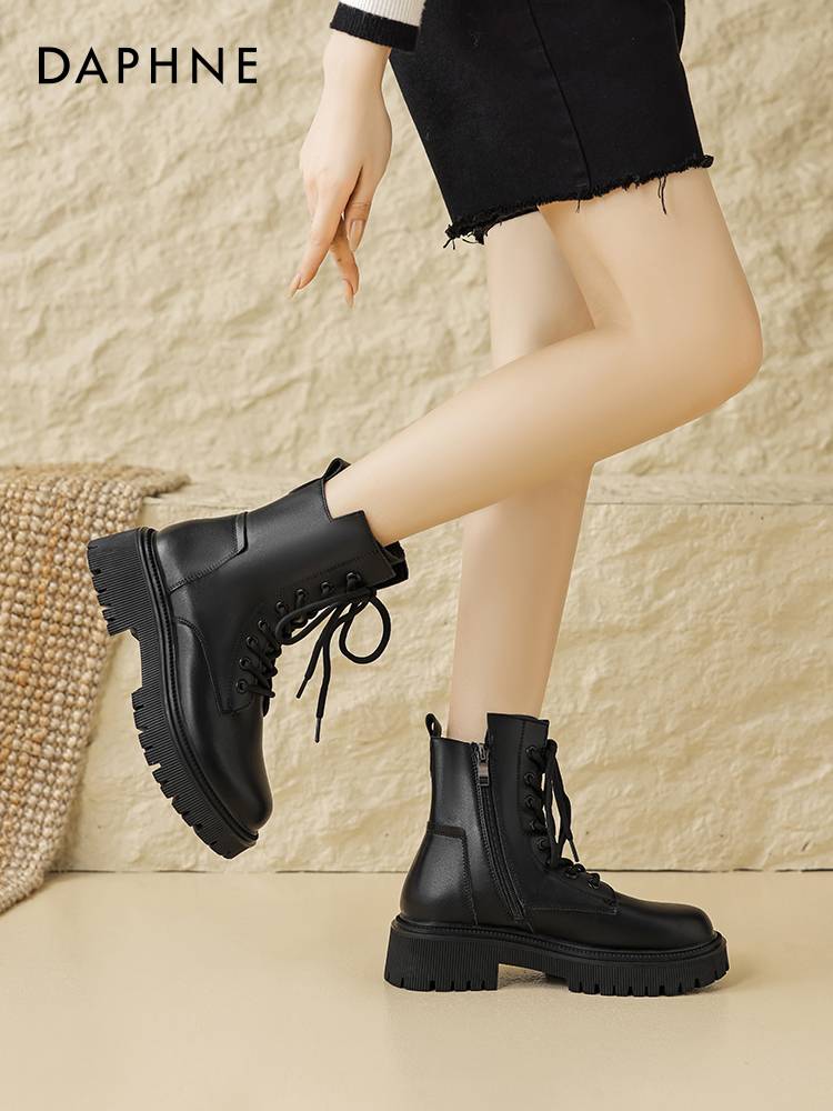 Daphne's Black Martin Boots Girl 2024 new summer chubby chubby
