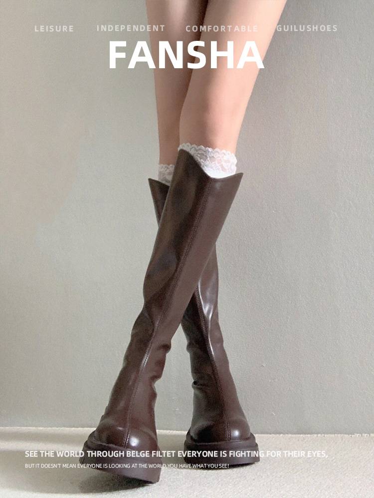 Cater version ~ Inner boots female 2023 autumn and winter new French thick heels V -port long boots thick bottom knight boots