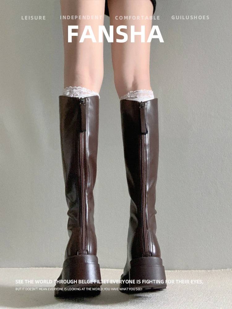 Cater version ~ Inner boots female 2023 autumn and winter new French thick heels V -port long boots thick bottom knight boots