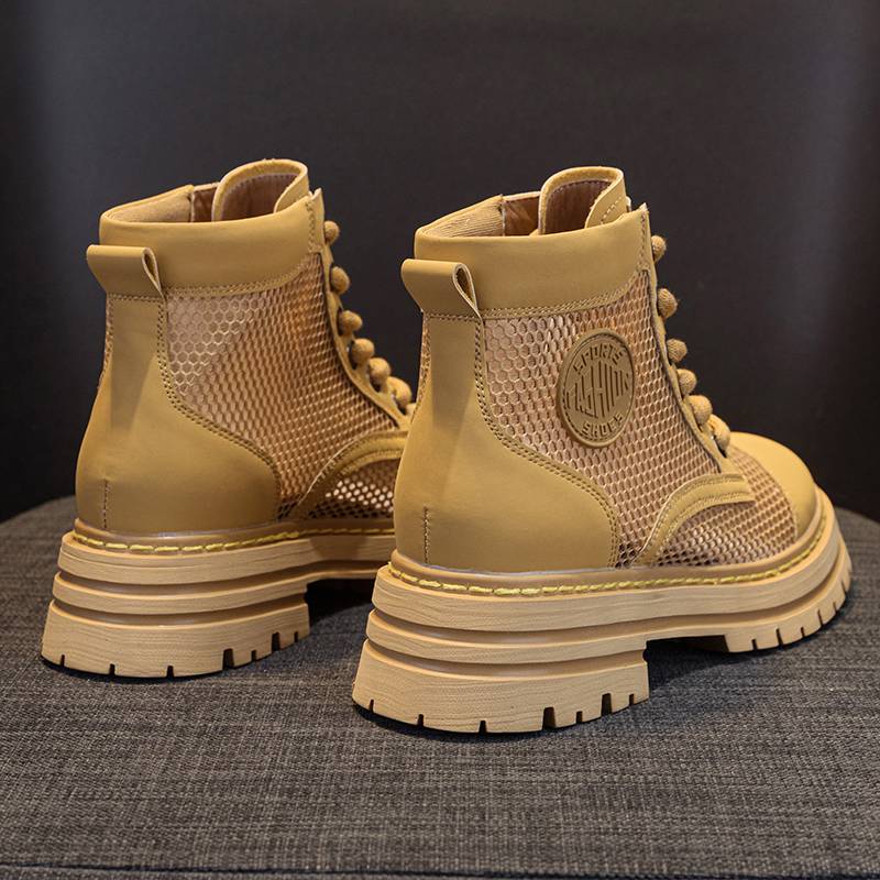 Leather increases the hollow martin boots female 8CM thin mesh thick bottom, small, breathable short cylinder sandals, big yellow boots