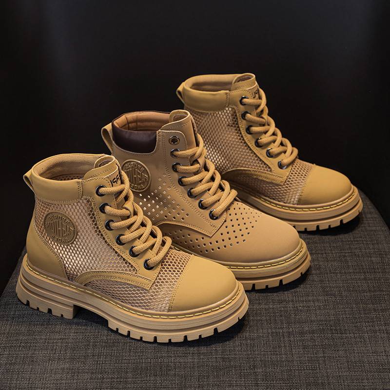 Leather increases the hollow martin boots female 8CM thin mesh thick bottom, small, breathable short cylinder sandals, big yellow boots