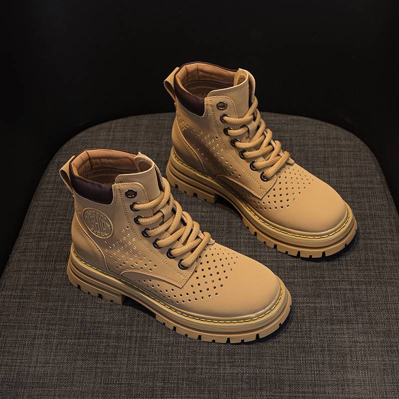 Leather increases the hollow martin boots female 8CM thin mesh thick bottom, small, breathable short cylinder sandals, big yellow boots