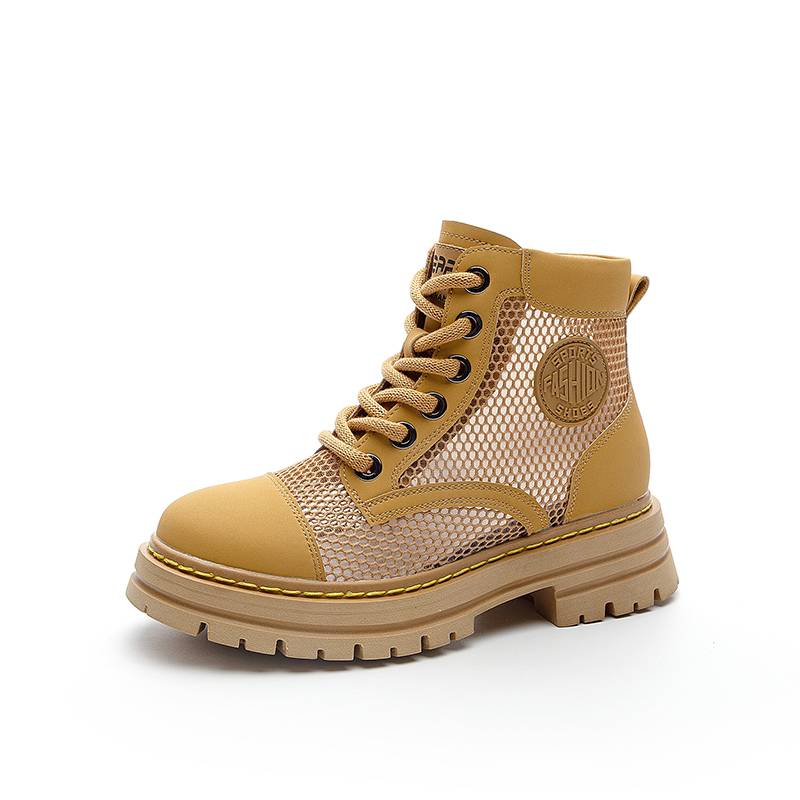 Leather increases the hollow martin boots female 8CM thin mesh thick bottom, small, breathable short cylinder sandals, big yellow boots