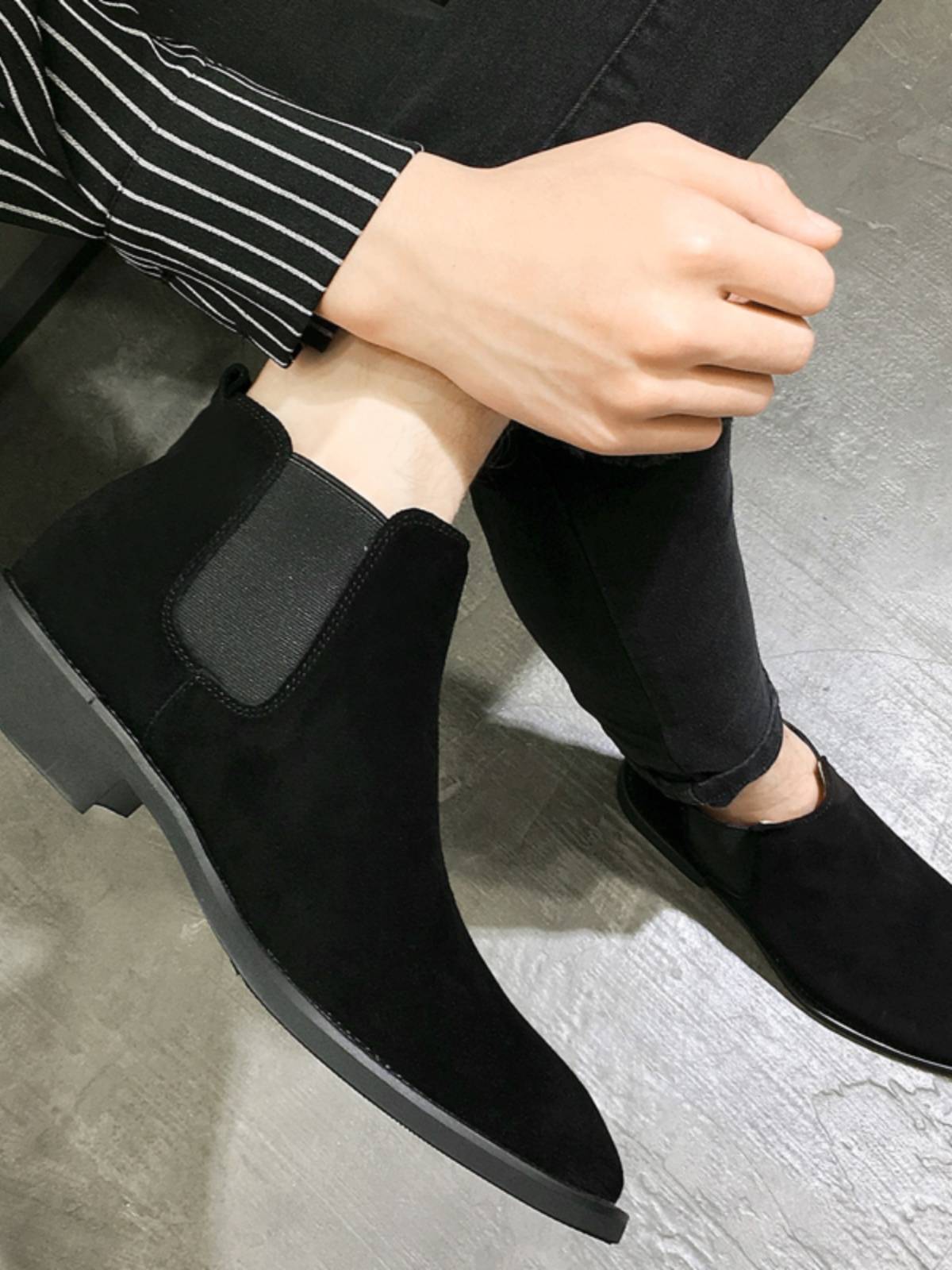 Chelsea boots men's autumn and winter plus velvet inner boots, British big size, one footsteps leisure high -top Martin boots men's shoes