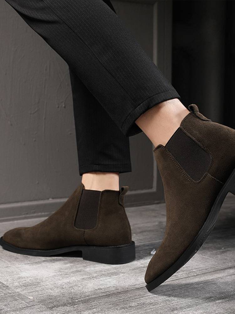 Chelsea boots men's autumn and winter plus velvet inner boots, British big size, one footsteps leisure high -top Martin boots men's shoes