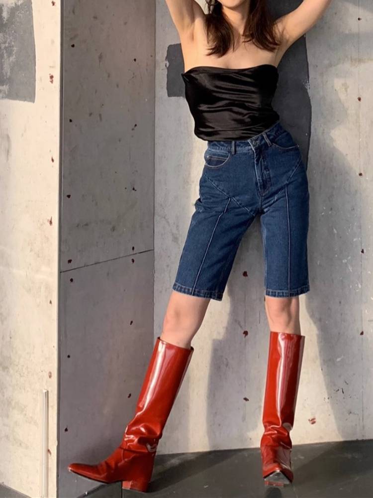 2024 new European and American British rear zipper level and high boots retro Korean version of Knight boots, but knee straight boots