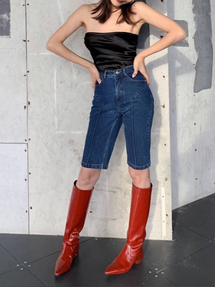 2024 new European and American British rear zipper level and high boots retro Korean version of Knight boots, but knee straight boots