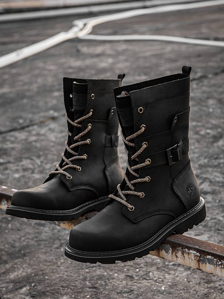 Black Martin Boots Man's Boots Long Boots Machine Ride Old Horse Boots with Fung Boots