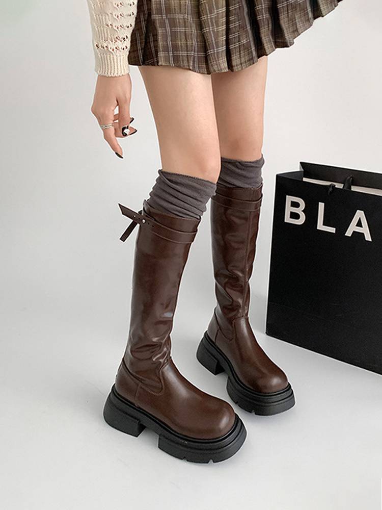 Marad brown long boots female 2024 Summer thin sole heights raining boots high outdoor retro knight boots