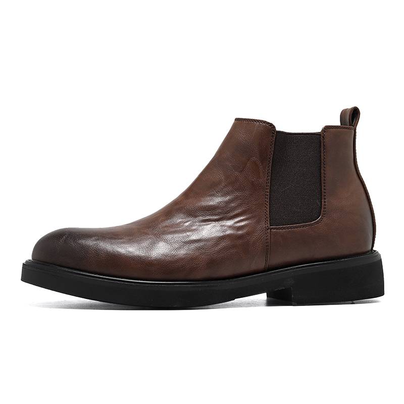 Chelsea boots men's leather summer breathable pointed short boots British style high -top leather shoes side zipper help Martin boots