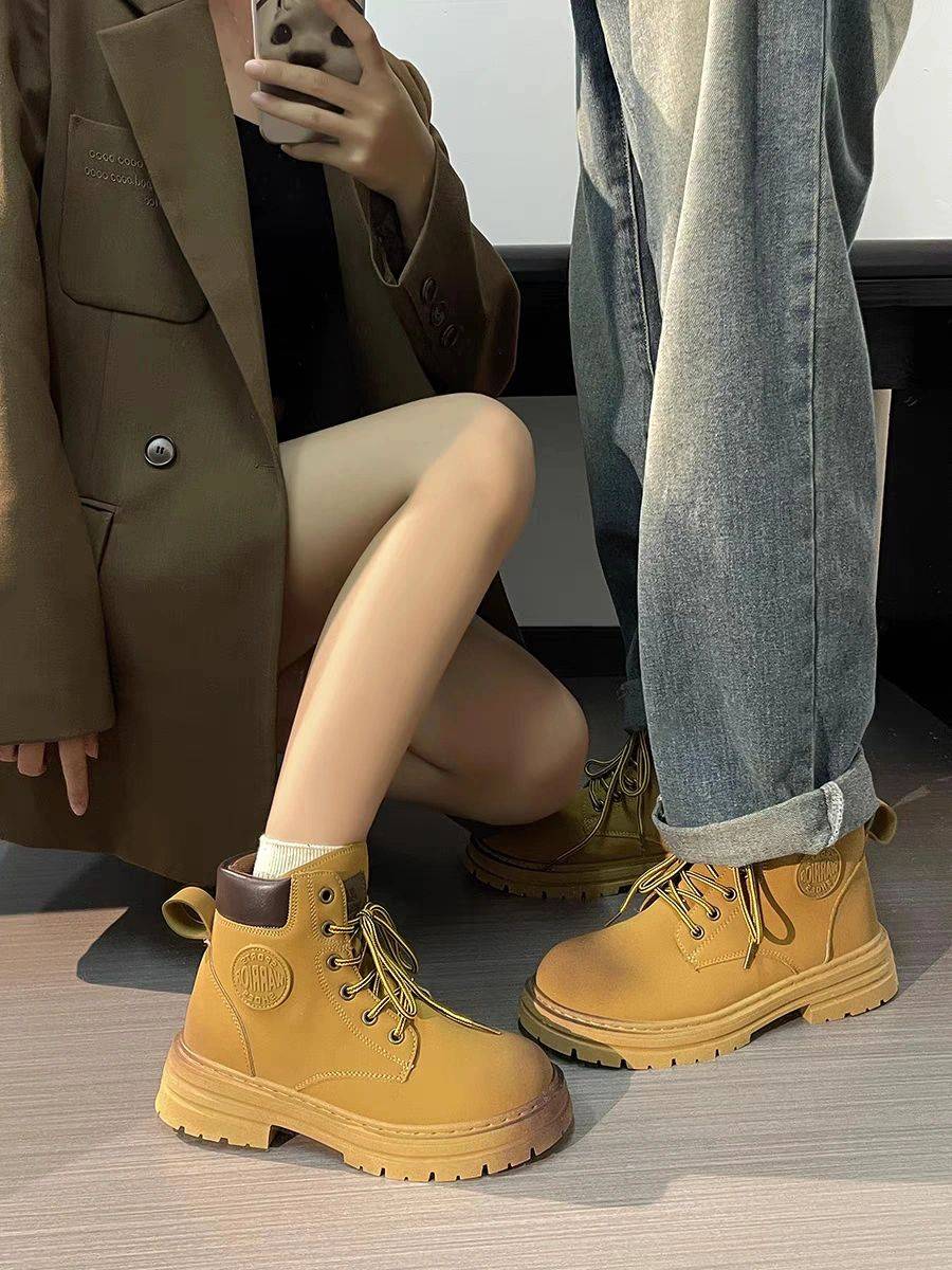 Fanfan leather big horses thick Martin boots women in summer, small in the summer, increase the boots in the small boots as old big yellow boots men
