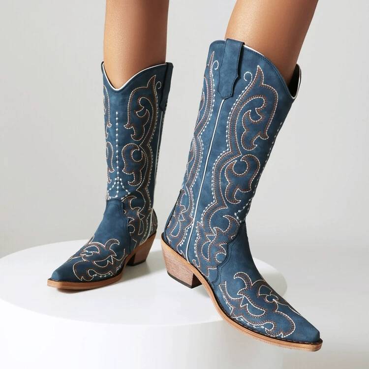 BLUE EMBROIDERED V, NEW 2024 FOR THE WESTERN COWBOY BOOTS