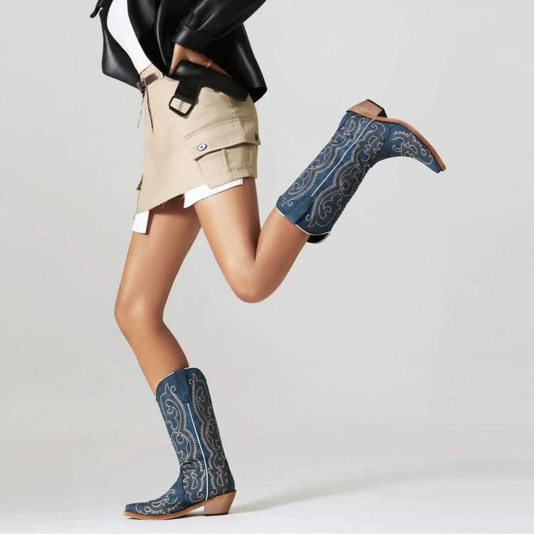 BLUE EMBROIDERED V, NEW 2024 FOR THE WESTERN COWBOY BOOTS