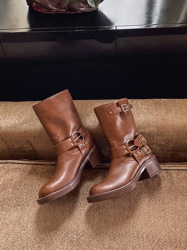Marad Boot MIU Martin Boots 2024 new thick leather boots autumn and winter western denim knight boots