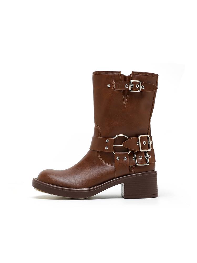 Marad Boot MIU Martin Boots 2024 new thick leather boots autumn and winter western denim knight boots