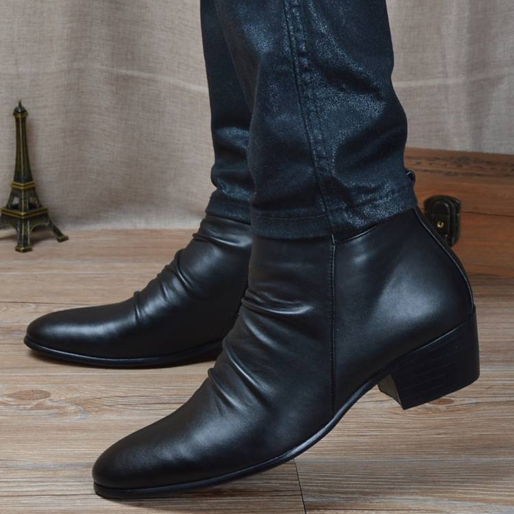 Men's Korean version of trendy leather boots British style pointed pointed short boots increase high school gang men's boots Martin boots high -top shoes