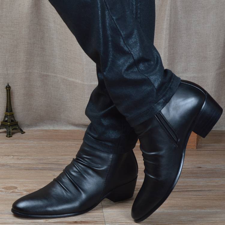 Men's Korean version of trendy leather boots British style pointed pointed short boots increase high school gang men's boots Martin boots high -top shoes