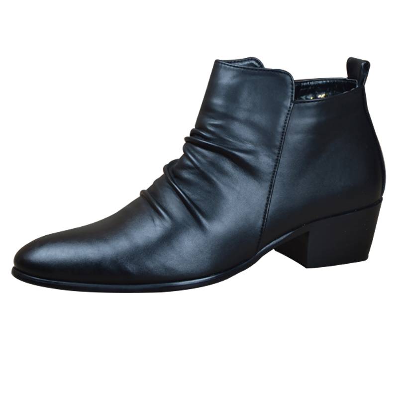 Men's Korean version of trendy leather boots British style pointed pointed short boots increase high school gang men's boots Martin boots high -top shoes