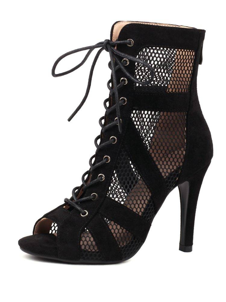 Jazz dance dance high -heeled shoes European and American lace -out fish -mouth boots hollow mesh boots fashion sexy dance shoes