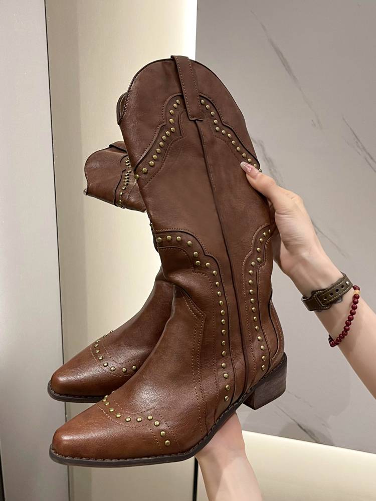 He Sui Same High Capital Boots 2023 New Spring and Autumn Portal, but knee pointed and rough and western denim boots