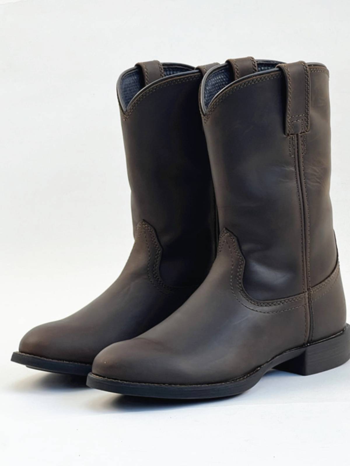 Special offer micro -flawed treatment of western denim boots women's boots cowhide sleeve knights motorcycle boots retro small round head boots