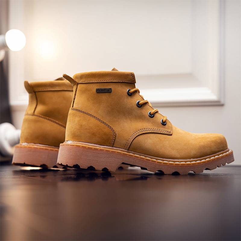 Leather Martin boots retro British round head boots worker shoes men's casual shoes waterproof boots increase bottom