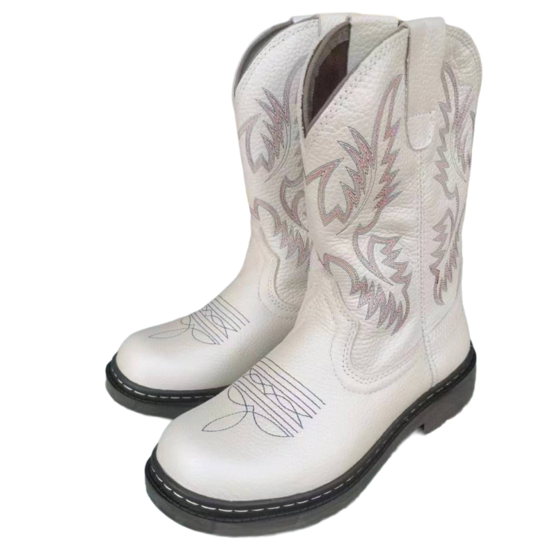 New product fashion denim boots national style one foot boot boots cowhide embroidery knight round -headed female boots and horse boots Mongolian boots